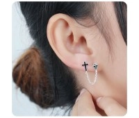 Cross and Skull Stud Earrings Chain STC-68